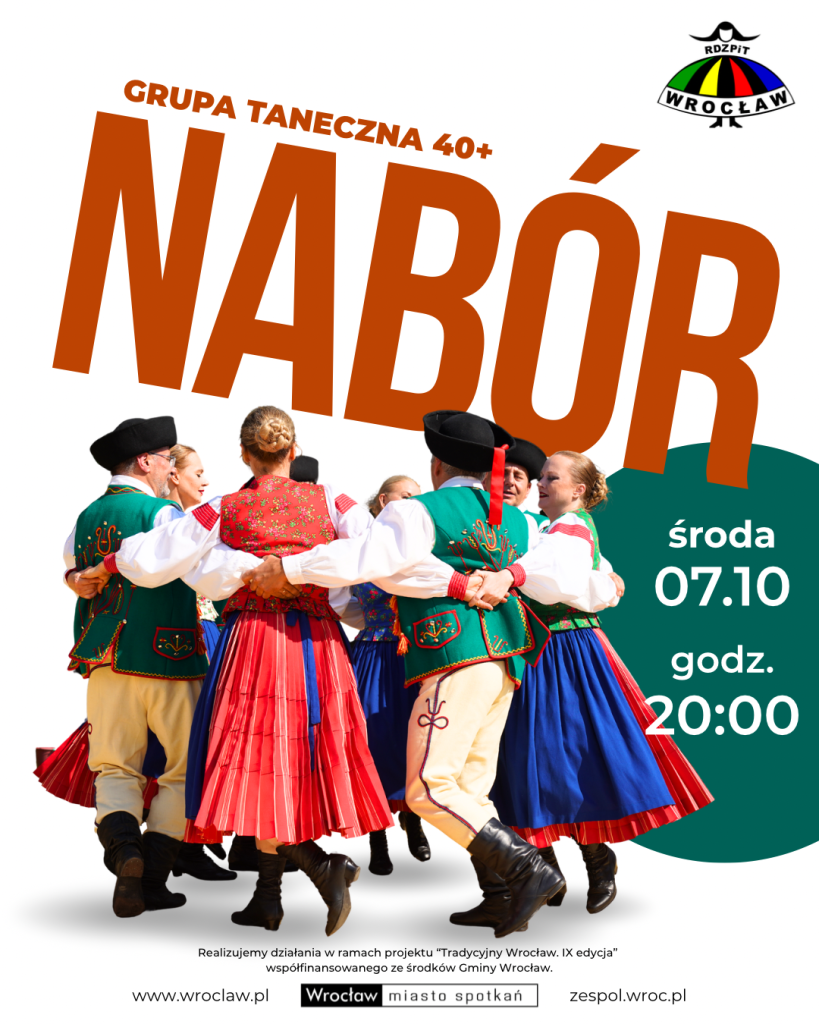 Grafika naborowa na zajęcia taneczne i wokalne dla dorosłych 18+ i 40+ w sezonie 2026/2027. Termin naborów: środa 7.10, godzina 20:00.